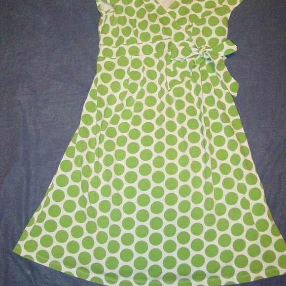 RARE Cotton Elast Motherhood Mimi Maternity lime green polka dot dress M med 6 8 - Picture 4 of 5